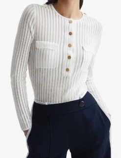 Reiss Pippa Sheer-stripe Long-sleeve Woven Top -Ted Baker Store R04091622 IVORY ALT04