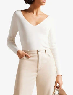 Ted Baker V-neck Slim-fit Knitted Top 8 Ted Baker V-neck Slim-fit Knitted Top -Ted Baker Store R04093070 IVORY ALT02
