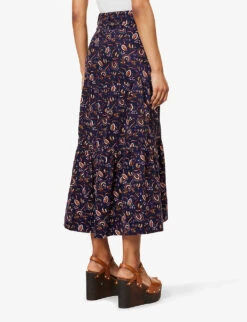 ME AND EM Jacobean Graphic-print Cotton Midi Skirt -Ted Baker Store R04094233 INDIGOYELLOWBROWN ALT03