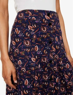 ME AND EM Jacobean Graphic-print Cotton Midi Skirt -Ted Baker Store R04094233 INDIGOYELLOWBROWN ALT04