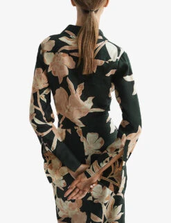 Reiss Dahlia-print Tie-front Linen Blouse -Ted Baker Store R04095947 KHAKI ALT03