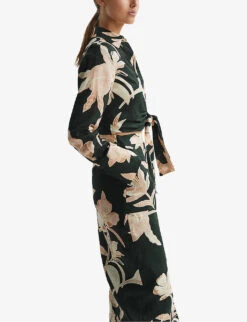 Reiss Dahlia-print Tie-front Linen Blouse -Ted Baker Store R04095947 KHAKI ALT04