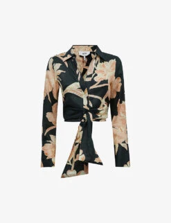 Reiss Dahlia-print Tie-front Linen Blouse