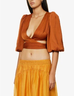 V-neck Puff-sleeve Woven Top -Ted Baker Store R04096645 ORANGE ALT02