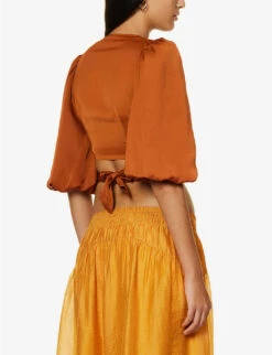 V-neck Puff-sleeve Woven Top -Ted Baker Store R04096645 ORANGE ALT03