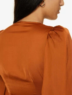 V-neck Puff-sleeve Woven Top -Ted Baker Store R04096645 ORANGE ALT04