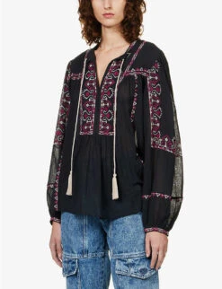 Isabel Marant Etoile Kiledia Embroidered-trim Cotton Top 9 Isabel Marant Etoile Kiledia Embroidered-trim Cotton Top -Ted Baker Store R04096976 FADEDBLACK ALT02