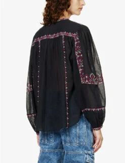 Isabel Marant Etoile Kiledia Embroidered-trim Cotton Top 10 Isabel Marant Etoile Kiledia Embroidered-trim Cotton Top -Ted Baker Store R04096976 FADEDBLACK ALT03