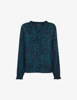 Whistles Leopard-print Pleated-detail Woven Blouse