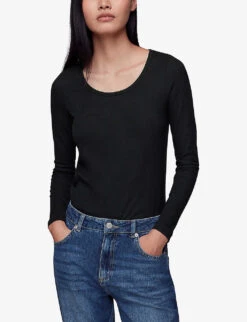 Whistles Slim-fit Scoop-neck Ribbed Stretch-woven Top -Ted Baker Store R04096999 BLACK ALT02