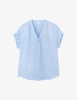 Button-neckline Relaxed-fit Linen Shirt