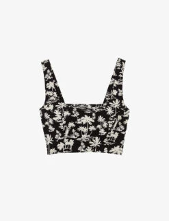 Maje Palm Tree-print Cotton Crop Top