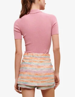 Maje Short-sleeved Stretch-woven Knitted Polo Shirt 9 Maje Short-sleeved Stretch-woven Knitted Polo Shirt -Ted Baker Store R04101529 ROSES ALT03