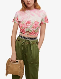 Maje Floral-print Cut-out Cotton T-shirt 9 Maje Floral-print Cut-out Cotton T-shirt -Ted Baker Store R04101565 IMPRIME ALT02