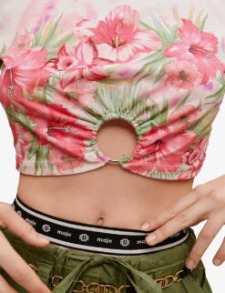 Maje Floral-print Cut-out Cotton T-shirt 11 Maje Floral-print Cut-out Cotton T-shirt -Ted Baker Store R04101565 IMPRIME ALT04