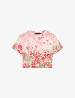 Maje Floral-print Cut-out Cotton T-shirt