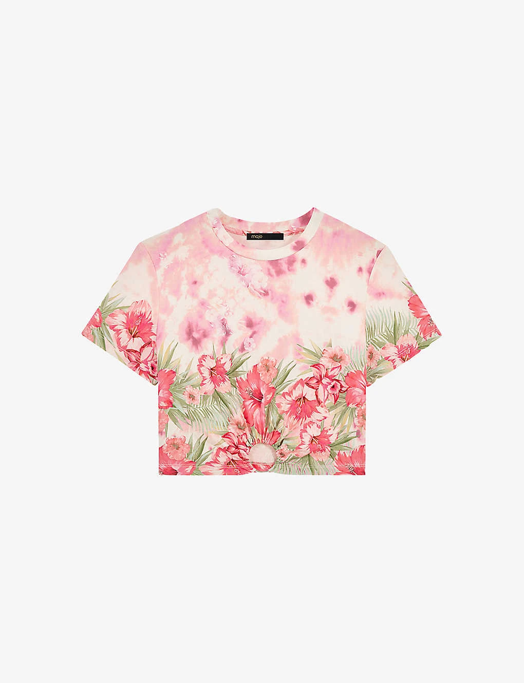 Maje Floral-print Cut-out Cotton T-shirt 3 Maje Floral-print Cut-out Cotton T-shirt