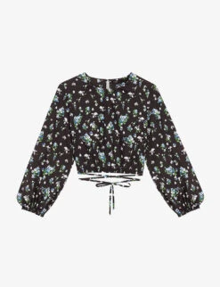 Maje Lovy Floral-print Tie-waist Stretch-cotton Top