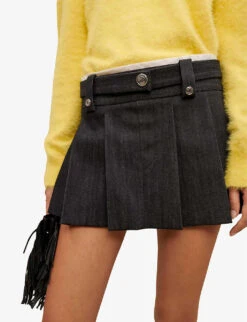 Maje Jinime Pleated Stretch-denim Mini Skirt -Ted Baker Store R04101763 NOIRGRIS ALT02