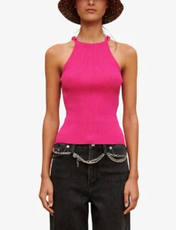 Maje Mychain Ribbed Chain-strap Stretch-knit Top -Ted Baker Store R04101812 ROSES ALT02