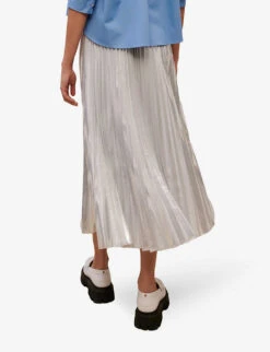 Maje Jonaely High-rise Metallic-pleated Midi Skirt -Ted Baker Store R04101841 NOIRGRIS ALT03