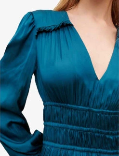 Maje Riannette Balloon-sleeved V-neck Satin Midi Dress -Ted Baker Store R04101879 VERTS ALT04