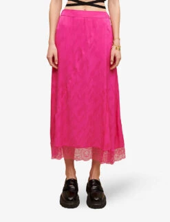 Maje Jolira Graphic-print Lace-trimmed Woven Midi Skirt -Ted Baker Store R04101948 ROSES ALT02