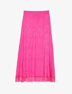 Maje Jolira Graphic-print Lace-trimmed Woven Midi Skirt