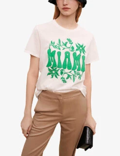 Maje Logo-embroidered Stretch-cotton T-shirt -Ted Baker Store R04101950 BLANC ALT02