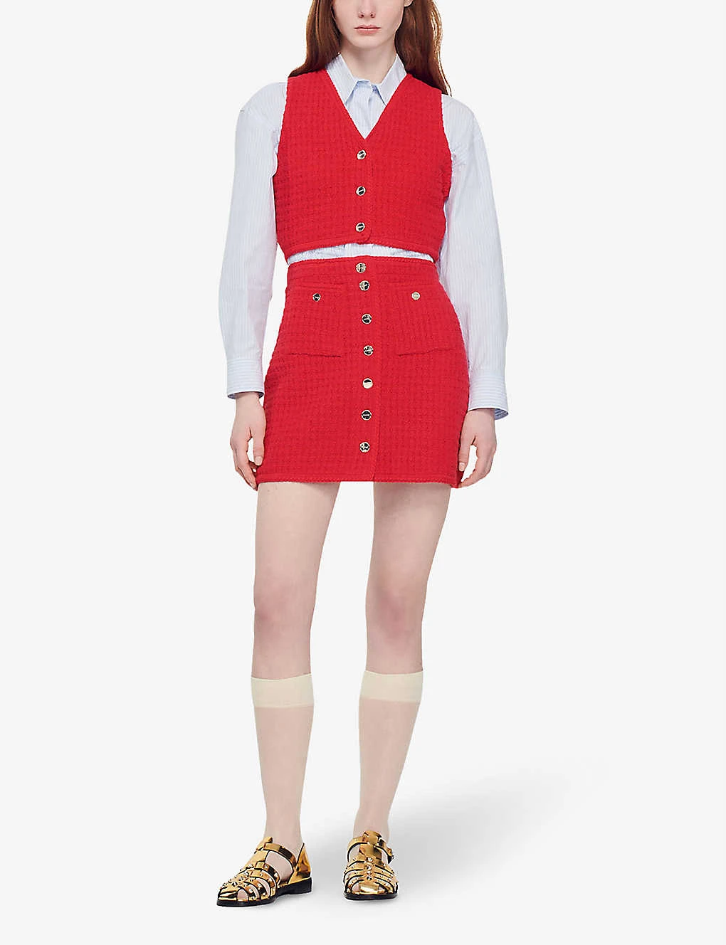 Sandro Gravelle Cropped Buttoned Tweed Sweater Vest 4 Sandro Gravelle Cropped Buttoned Tweed Sweater Vest - Image 2