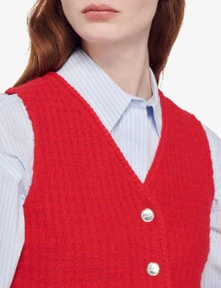 Sandro Gravelle Cropped Buttoned Tweed Sweater Vest 11 Sandro Gravelle Cropped Buttoned Tweed Sweater Vest -Ted Baker Store R04102279 ROUGES ALT04