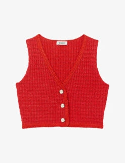 Sandro Gravelle Cropped Buttoned Tweed Sweater Vest
