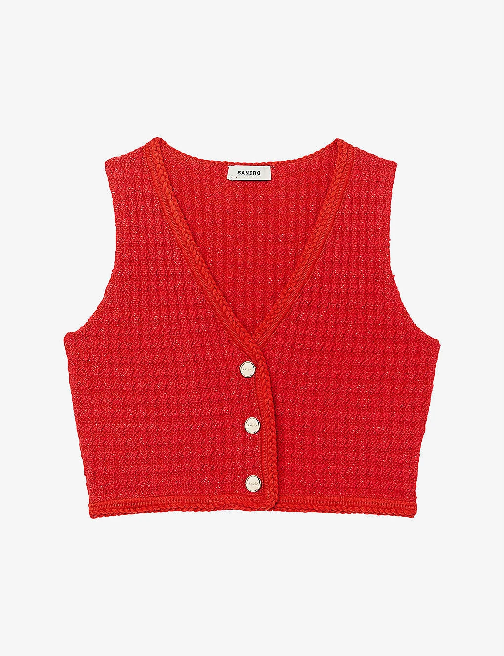 Sandro Gravelle Cropped Buttoned Tweed Sweater Vest 3 Sandro Gravelle Cropped Buttoned Tweed Sweater Vest