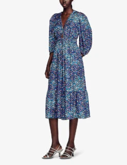 Sandro Floral-print Silk Midi Dress -Ted Baker Store R04102292 BLEUS ALT02