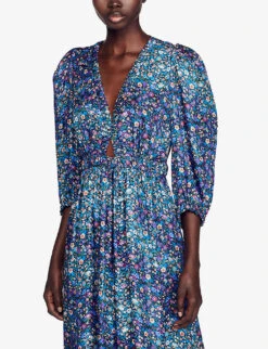 Sandro Floral-print Silk Midi Dress -Ted Baker Store R04102292 BLEUS ALT04