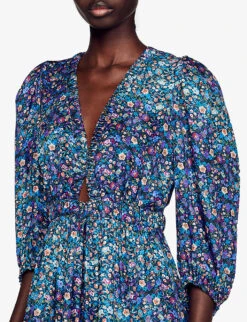 Sandro Floral-print Silk Midi Dress -Ted Baker Store R04102292 BLEUS ALT05