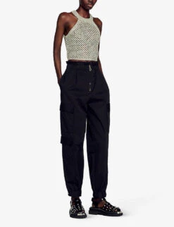 Sandro Metallic-knit Open-work Crochet Cropped Top 9 Sandro Metallic-knit Open-work Crochet Cropped Top -Ted Baker Store R04102452 NATURELS ALT02