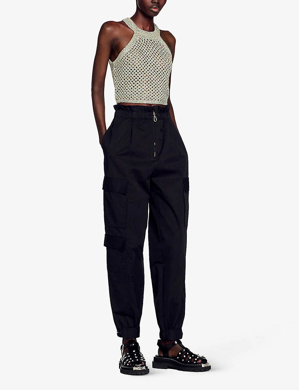 Sandro Metallic-knit Open-work Crochet Cropped Top 5 Sandro Metallic-knit Open-work Crochet Cropped Top - Image 3