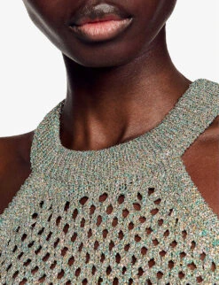 Sandro Metallic-knit Open-work Crochet Cropped Top 11 Sandro Metallic-knit Open-work Crochet Cropped Top -Ted Baker Store R04102452 NATURELS ALT04