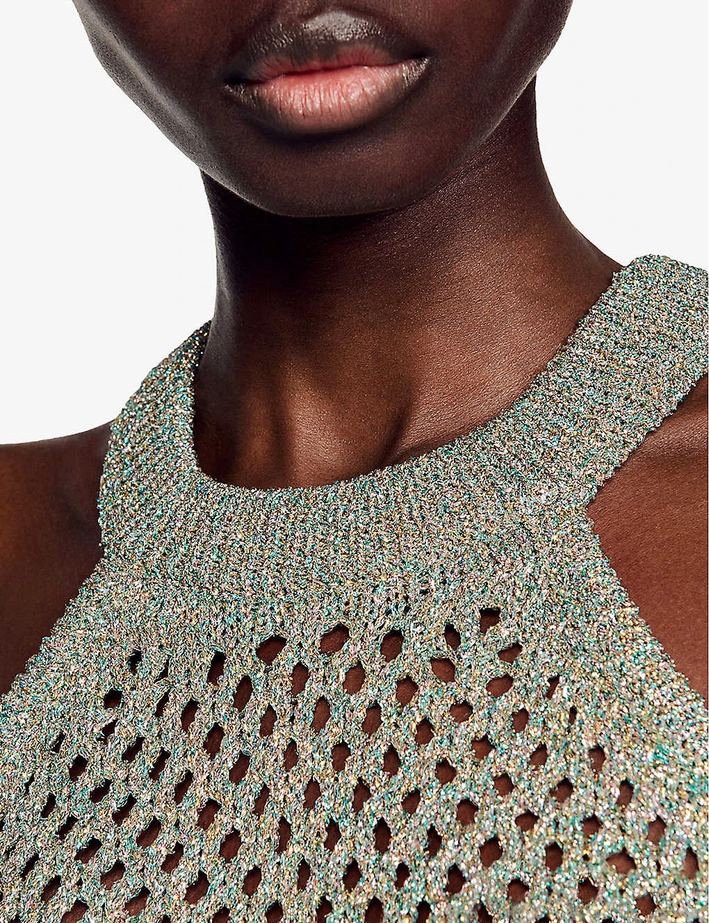Sandro Metallic-knit Open-work Crochet Cropped Top 7 Sandro Metallic-knit Open-work Crochet Cropped Top - Image 5