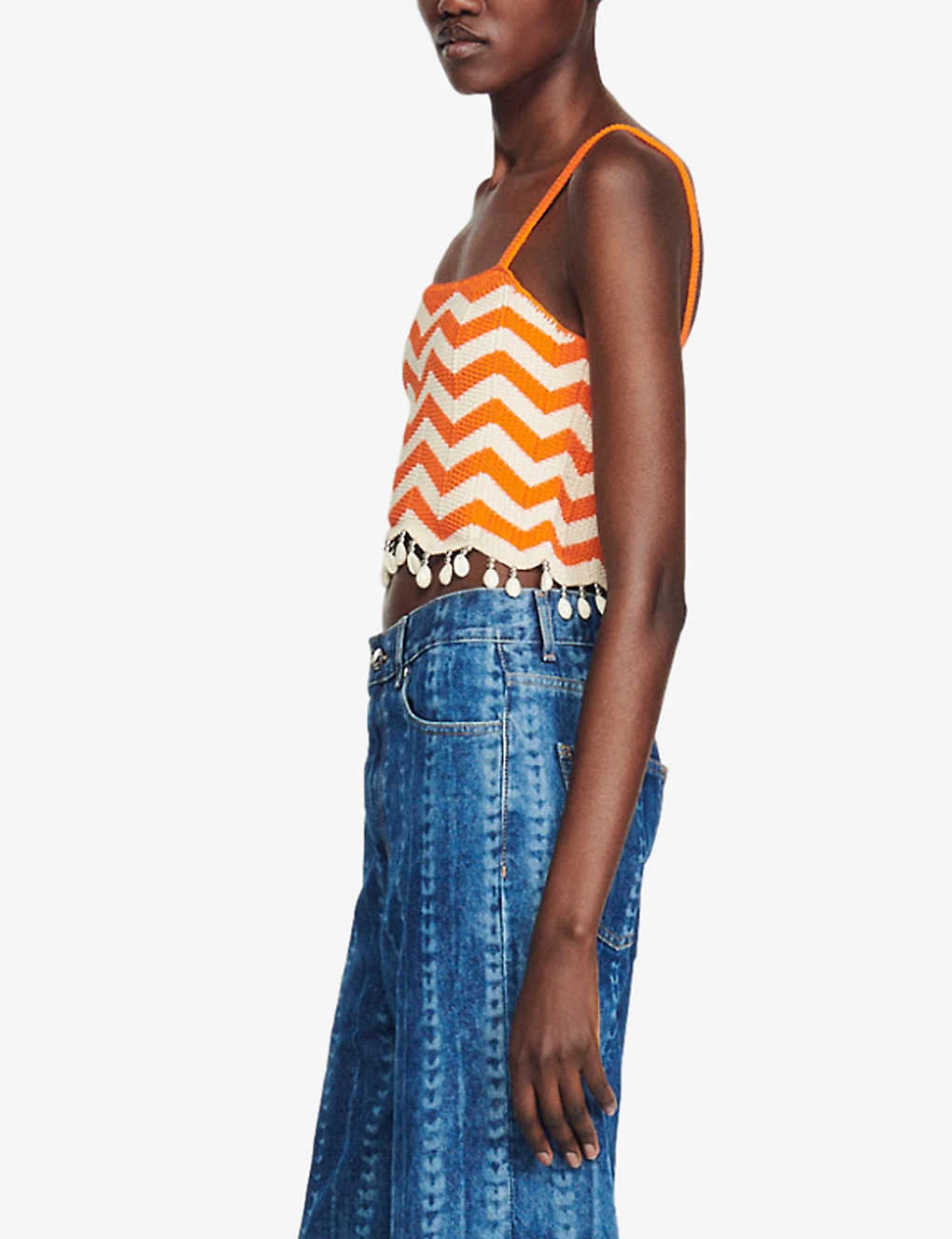 Sandro Cassandre Cropped Embellished Bread-trim Woven Top 5 Sandro Cassandre Cropped Embellished Bread-trim Woven Top - Image 3