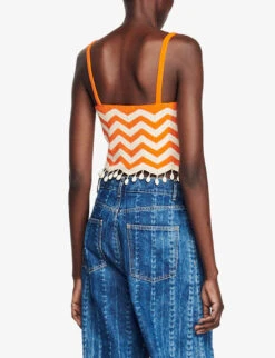 Sandro Cassandre Cropped Embellished Bread-trim Woven Top 10 Sandro Cassandre Cropped Embellished Bread-trim Woven Top -Ted Baker Store R04102695 JAUNESORANGES ALT03