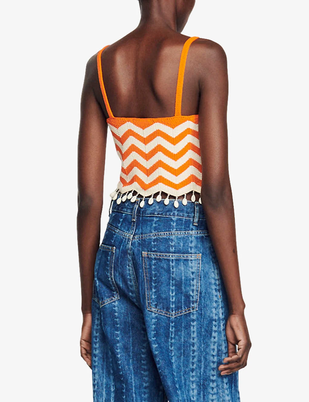 Sandro Cassandre Cropped Embellished Bread-trim Woven Top 6 Sandro Cassandre Cropped Embellished Bread-trim Woven Top - Image 4