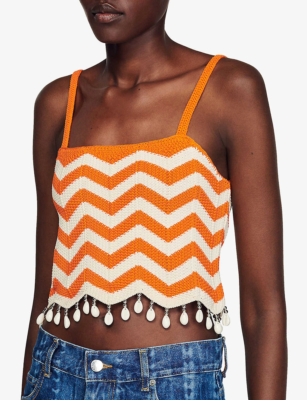Sandro Cassandre Cropped Embellished Bread-trim Woven Top 7 Sandro Cassandre Cropped Embellished Bread-trim Woven Top - Image 5
