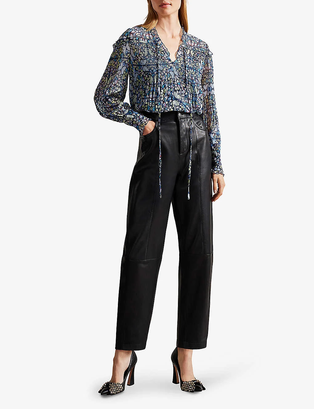 Ted Baker Florrei Kaleidoscopic-print Pleated Recycled Polyester-blend Blouse 4 Ted Baker Florrei Kaleidoscopic-print Pleated Recycled Polyester-blend Blouse - Image 2