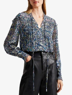 Ted Baker Florrei Kaleidoscopic-print Pleated Recycled Polyester-blend Blouse 8 Ted Baker Florrei Kaleidoscopic-print Pleated Recycled Polyester-blend Blouse -Ted Baker Store R04103242 MIDBLUE ALT02