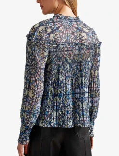 Ted Baker Florrei Kaleidoscopic-print Pleated Recycled Polyester-blend Blouse 9 Ted Baker Florrei Kaleidoscopic-print Pleated Recycled Polyester-blend Blouse -Ted Baker Store R04103242 MIDBLUE ALT03