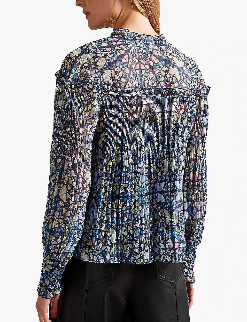 Ted Baker Florrei Kaleidoscopic-print Pleated Recycled Polyester-blend Blouse 6 Ted Baker Florrei Kaleidoscopic-print Pleated Recycled Polyester-blend Blouse - Image 4