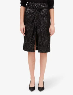 CLAUDIE PIERLOT High-rise Draped Sequin-embellished Skirt 10 CLAUDIE PIERLOT High-rise Draped Sequin-embellished Skirt -Ted Baker Store R04103268 NOIRGRIS ALT02