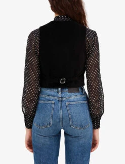 CLAUDIE PIERLOT Scoop-neck Velvet Waistcoat -Ted Baker Store R04103269 NOIRGRIS ALT03